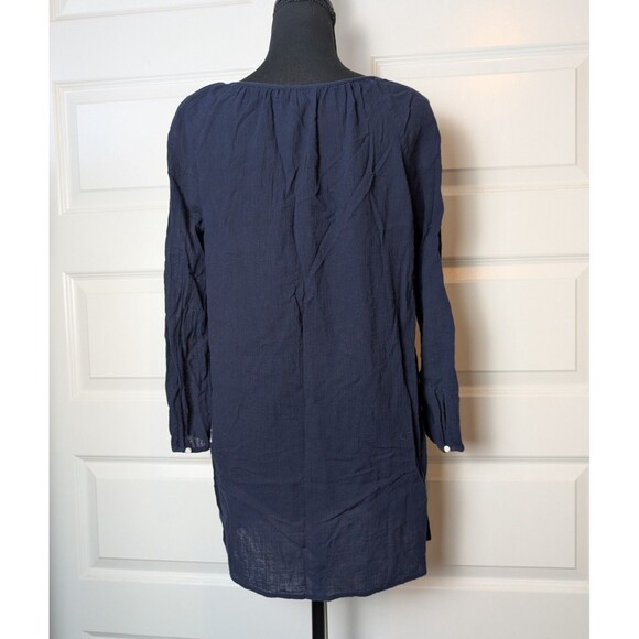 J Crew Size S Blouse Gauzy Navy Blue Tunic Button Relaxed Casual Coastal Preppy - Picture 4 of 9